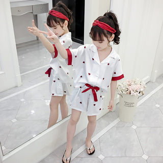 Girls Summer Cartoon Pajamas Short-sleeved Shorts Two-piece Suit - Phosgene