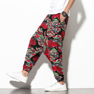 Summer Bohemian Loose Wide-leg Elephant Flower Beach Trousers - Phosgene