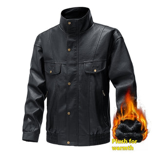 American Retro Fleece-lined Thickened Casual Leather Jacket - Phosgene