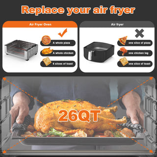 Geek Chef Air Fryer 6 Slice 26QT 26L Air Fryer Fry Oil-Free   Extra Large Toaster Oven Combo   Air Fryer Oven  Roast  Bake   Broil  Reheat   Convection Countertop Oven   Stainless St Phosgene