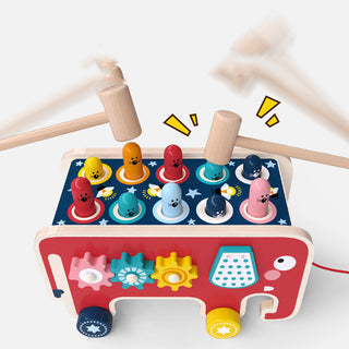 Montessori Toddlers Kids Wooden Pounding Bench Animal Bus Toys Early Educational Set Gifts For Children Toy Musical Instrument - Phosgene