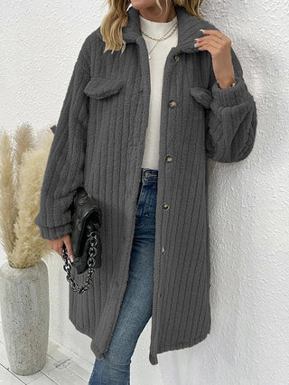 Women's Plush Lapel Long-sleeved Woolen Coat Top - Phosgene