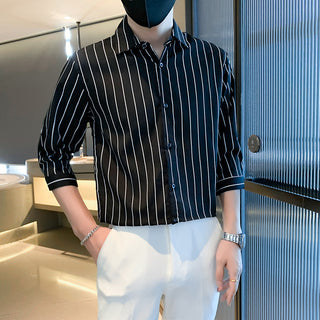 Light Cooked Style Shirt For Men With Black And White Stripes Phosgene