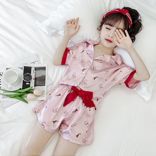 Girls Summer Cartoon Pajamas Short-sleeved Shorts Two-piece Suit - Phosgene