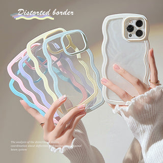 Wave Border Mobile Phone Case Solid Color Simple Candy Color - Phosgene