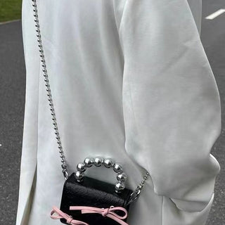 Textured Cute Bow Mini Chain Handbag Phosgene