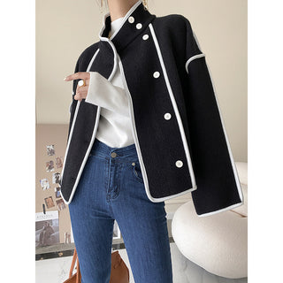 Contrasting Hem Stand Collar Cropped Coat - Phosgene