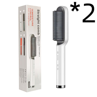 New 2 In 1 Hair Straightener Hot Comb Negative Ion Curling Tong Dual-purpose Electric Hair Brush - Phosgene