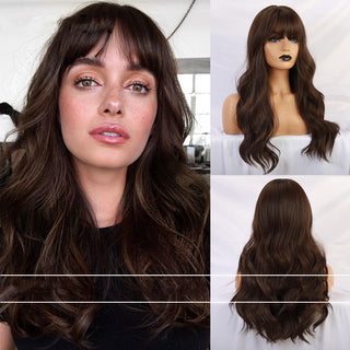 Air Bangs Big Wave Long Curly Hair Gradient Wig - Phosgene