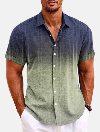 Bamboo Linen Men's Shirt Men's Printed Casual Short-sleeved Shirt Lapel Phosgene