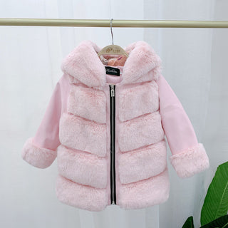 Children's Cotton Coat Rex Rabbit Hooded Faux Fur Coat - Phosgene