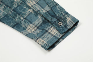 Distressed Tie-dyed Plaid Long-sleeved Shirt Men's Fashion Brand Phosgene