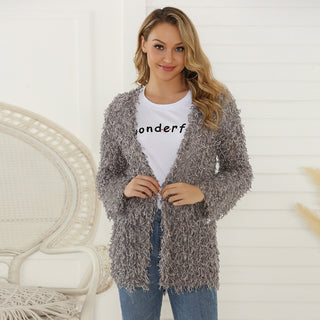 Women's Autumn Coat Long-sleeved Cardigan Mid-length Plush Coat Top - Phosgene