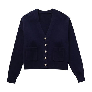 Fall New Women's Clothing Street Fashion V-neck Knitted Jacket - Phosgene