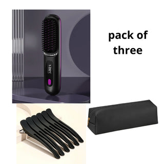 2 In 1 Straight Hair Comb Wireless Hair Straightener Brush Hair Fast Heating Portable Hot Curler USB Charging - Phosgene