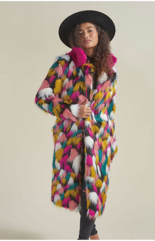 Women's Rainbow Fur Collar Imitation Fur Mid-length Coat - Phosgene