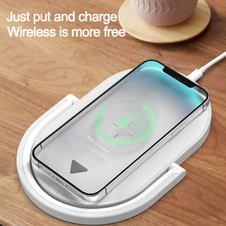 3 In 1 Foldable Wireless Charger Night Light Wireless Charging Station Stonego LED Reading Table Lamp 15W Fast Charging Light - Phosgene